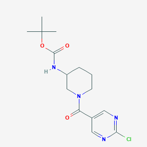 molecular formula C15H21ClN4O3 B2565789 叔丁基N-[1-(2-氯嘧啶-5-羰基)哌啶-3-基]氨基甲酸酯 CAS No. 2402829-68-7