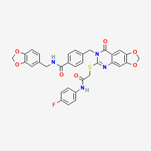 N-(1,3-benzodioxol-5-ylmethyl)-4-{[6-({2-[(4-fluorophenyl)amino]-2-oxoethyl}thio)-8-oxo[1,3]dioxolo[4,5-g]quinazolin-7(8H)-yl]methyl}benzamide