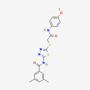 molecular formula C20H20N4O3S2 B2565802 N-[5-[2-(4-甲氧基苯胺基)-2-氧代乙基]硫代-1,3,4-噻二唑-2-基]-3,5-二甲基苯甲酰胺 CAS No. 392293-88-8