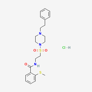 molecular formula C22H30ClN3O3S2 B2565805 盐酸2-(甲硫基)-N-(2-((4-苯乙基哌嗪-1-基)磺酰基)乙基)苯甲酰胺 CAS No. 1329871-19-3