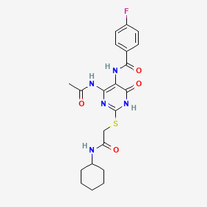 N-(4-acetamido-2-((2-(cyclohexylamino)-2-oxoethyl)thio)-6-oxo-1,6-dihydropyrimidin-5-yl)-4-fluorobenzamide