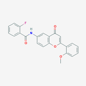 molecular formula C23H16FNO4 B2565834 2-氟-N-(2-(2-甲氧基苯基)-4-氧代-4H-色满-6-基)苯甲酰胺 CAS No. 923256-72-8