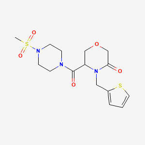 molecular formula C15H21N3O5S2 B2565837 5-(4-(甲基磺酰基)哌嗪-1-羰基)-4-(噻吩-2-基甲基)吗啉-3-酮 CAS No. 1421443-59-5
