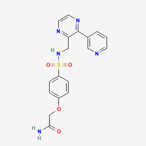 molecular formula C18H17N5O4S B2565839 2-[4-({[3-(吡啶-3-基)吡嗪-2-基]甲基}磺酰胺基)苯氧基]乙酰胺 CAS No. 2097909-56-1