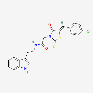 molecular formula C22H18ClN3O2S2 B2565840 2-[(5Z)-5-(4-氯苄叉)-4-氧代-2-硫代-1,3-噻唑烷-3-基]-N-[2-(1H-吲哚-3-基)乙基]乙酰胺 CAS No. 941950-85-2