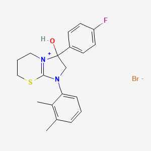 molecular formula C20H22BrFN2OS B2565850 1-(2,3-dimethylphenyl)-3-(4-fluorophenyl)-3-hydroxy-3,5,6,7-tetrahydro-2H-imidazo[2,1-b][1,3]thiazin-1-ium bromide CAS No. 1104733-73-4