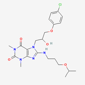 molecular formula C22H30ClN5O5 B2565855 7-(3-(4-chlorophenoxy)-2-hydroxypropyl)-8-((3-isopropoxypropyl)amino)-1,3-dimethyl-1H-purine-2,6(3H,7H)-dione CAS No. 941874-18-6