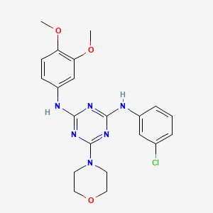 molecular formula C21H23ClN6O3 B2565874 N-(3-氯苯基)-N'-(3,4-二甲氧基苯基)-6-(吗啉-4-基)-1,3,5-三嗪-2,4-二胺 CAS No. 898630-14-3