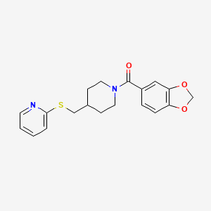 molecular formula C19H20N2O3S B2565875 苯并[d][1,3]二氧杂环-5-基(4-((吡啶-2-基硫代)甲基)哌啶-1-基)甲酮 CAS No. 1421475-69-5
