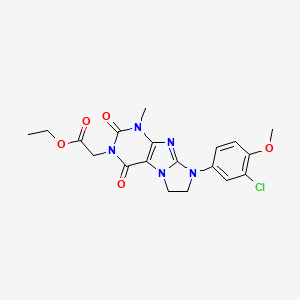 molecular formula C19H20ClN5O5 B2565878 Ethyl 2-[8-(3-chloro-4-methoxyphenyl)-1-methyl-2,4-dioxo-1,3,5-trihydroimidazo lidino[1,2-h]purin-3-yl]acetate CAS No. 923448-16-2