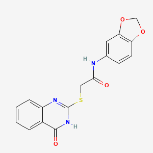 molecular formula C17H13N3O4S B2565879 N-苯并[3,4-d]1,3-二氧杂环戊-5-基-2-(4-氧代(3-氢喹唑啉-2-基硫代))乙酰胺 CAS No. 561028-86-2