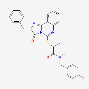 molecular formula C27H23FN4O2S B2565888 2-((2-苄基-3-氧代-2,3-二氢咪唑并[1,2-c]喹唑啉-5-基)硫代)-N-(4-氟苄基)丙酰胺 CAS No. 1173740-54-9