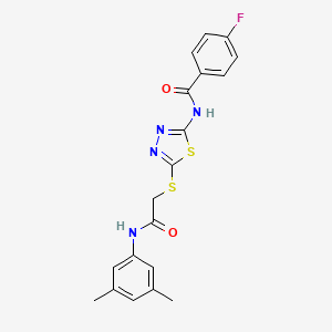 molecular formula C19H17FN4O2S2 B2565889 N-(5-((2-((3,5-dimethylphenyl)amino)-2-oxoethyl)thio)-1,3,4-thiadiazol-2-yl)-4-fluorobenzamide CAS No. 392296-43-4