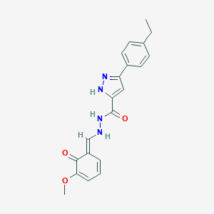 molecular formula C20H20N4O3 B256589 3-(4-ethylphenyl)-N'-[(E)-(5-methoxy-6-oxocyclohexa-2,4-dien-1-ylidene)methyl]-1H-pyrazole-5-carbohydrazide 