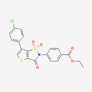 molecular formula C20H14ClNO5S2 B2565893 ethyl 4-[6-(4-chlorophenyl)-1,1-dioxido-3-oxothieno[2,3-d][1,2]thiazol-2(3H)-yl]benzoate CAS No. 1031577-98-6