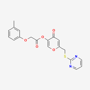 [4-Oxo-6-(pyrimidin-2-ylsulfanylmethyl)pyran-3-yl] 2-(3-methylphenoxy)acetate