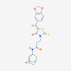 molecular formula C24H26N2O4S2 B256593 N-(1-adamantyl)-3-[5-(1,3-benzodioxol-5-ylmethylene)-4-oxo-2-thioxo-1,3-thiazolidin-3-yl]propanamide 
