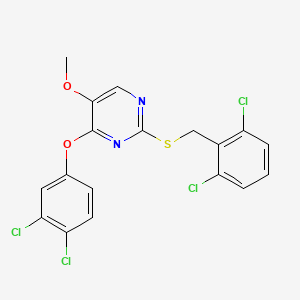 molecular formula C18H12Cl4N2O2S B2565934 2-[(2,6-Dichlorobenzyl)sulfanyl]-4-(3,4-dichlorophenoxy)-5-methoxypyrimidine CAS No. 338955-98-9