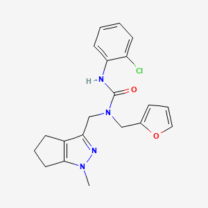 molecular formula C20H21ClN4O2 B2565939 3-(2-Chlorophenyl)-1-(furan-2-ylmethyl)-1-((1-methyl-1,4,5,6-tetrahydrocyclopenta[c]pyrazol-3-yl)methyl)urea CAS No. 1795304-91-4