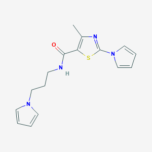 molecular formula C16H18N4OS B2565944 N-(3-(1H-ピロール-1-イル)プロピル)-4-メチル-2-(1H-ピロール-1-イル)チアゾール-5-カルボキサミド CAS No. 1226448-59-4