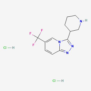 molecular formula C12H15Cl2F3N4 B2565946 3-Piperidin-3-yl-6-(trifluoromethyl)[1,2,4]triazolo[4,3-a]pyridine dihydrochloride CAS No. 1052547-33-7