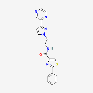 molecular formula C19H16N6OS B2565947 2-phenyl-N-(2-(3-(pyrazin-2-yl)-1H-pyrazol-1-yl)ethyl)thiazole-4-carboxamide CAS No. 2034511-39-0