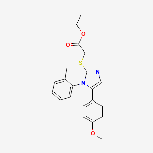 molecular formula C21H22N2O3S B2565948 ethyl 2-((5-(4-methoxyphenyl)-1-(o-tolyl)-1H-imidazol-2-yl)thio)acetate CAS No. 1207006-60-7