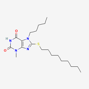 molecular formula C20H34N4O2S B2565949 3-Methyl-8-nonylsulfanyl-7-pentylpurine-2,6-dione CAS No. 328072-51-1