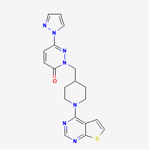 molecular formula C19H19N7OS B2565960 6-(1H-pyrazol-1-yl)-2-[(1-{thieno[2,3-d]pyrimidin-4-yl}piperidin-4-yl)methyl]-2,3-dihydropyridazin-3-one CAS No. 2097895-25-3