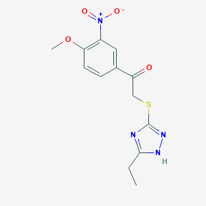 molecular formula C13H14N4O4S B256597 2-[(5-ethyl-4H-1,2,4-triazol-3-yl)sulfanyl]-1-(4-methoxy-3-nitrophenyl)ethanone 