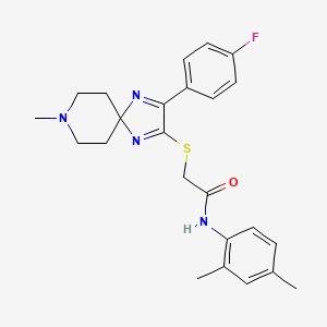 molecular formula C24H27FN4OS B2565982 N-(2,4-dimethylphenyl)-2-((3-(4-fluorophenyl)-8-methyl-1,4,8-triazaspiro[4.5]deca-1,3-dien-2-yl)thio)acetamide CAS No. 1189424-23-4