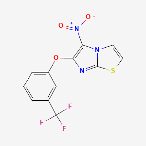 molecular formula C12H6F3N3O3S B2565990 5-Nitro-6-[3-(trifluoromethyl)phenoxy]imidazo[2,1-b][1,3]thiazole CAS No. 339008-08-1