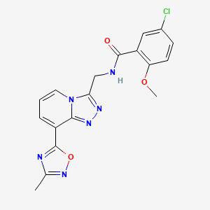 molecular formula C18H15ClN6O3 B2565992 5-chloro-2-methoxy-N-((8-(3-methyl-1,2,4-oxadiazol-5-yl)-[1,2,4]triazolo[4,3-a]pyridin-3-yl)methyl)benzamide CAS No. 2034599-92-1