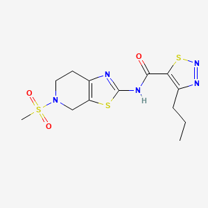 molecular formula C13H17N5O3S3 B2566002 N-(5-(甲基磺酰基)-4,5,6,7-四氢噻唑并[5,4-c]吡啶-2-基)-4-丙基-1,2,3-噻二唑-5-甲酰胺 CAS No. 1421455-27-7