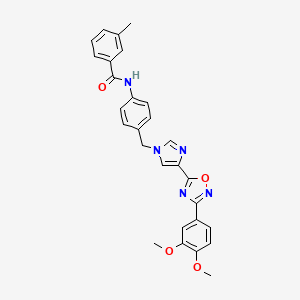 molecular formula C28H25N5O4 B2566012 N-[4-({4-[3-(3,4-dimethoxyphenyl)-1,2,4-oxadiazol-5-yl]-1H-imidazol-1-yl}methyl)phenyl]-3-methylbenzamide CAS No. 1111150-56-1