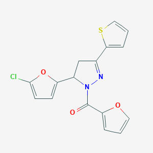 molecular formula C16H11ClN2O3S B2566037 (5-(5-chlorofuran-2-yl)-3-(thiophen-2-yl)-4,5-dihydro-1H-pyrazol-1-yl)(furan-2-yl)methanone CAS No. 868214-39-5