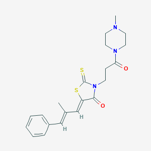 molecular formula C21H25N3O2S2 B256604 5-(2-Methyl-3-phenyl-2-propenylidene)-3-[3-(4-methyl-1-piperazinyl)-3-oxopropyl]-2-thioxo-1,3-thiazolidin-4-one 