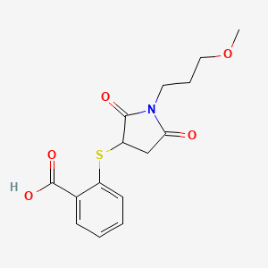 molecular formula C15H17NO5S B2566054 2-((1-(3-Methoxypropyl)-2,5-dioxopyrrolidin-3-yl)thio)benzoic acid CAS No. 881483-45-0