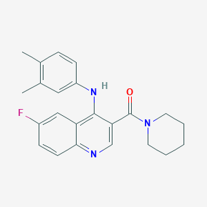 molecular formula C23H24FN3O B2566056 (4-((3,4-Dimethylphenyl)amino)-6-fluoroquinolin-3-yl)(piperidin-1-yl)methanone CAS No. 1351800-89-9