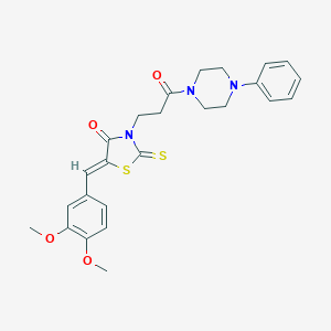 molecular formula C25H27N3O4S2 B256607 (5Z)-5-(3,4-dimethoxybenzylidene)-3-[3-oxo-3-(4-phenylpiperazin-1-yl)propyl]-2-thioxo-1,3-thiazolidin-4-one 