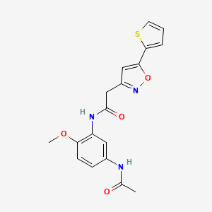 molecular formula C18H17N3O4S B2566072 N-(5-acetamido-2-methoxyphenyl)-2-(5-(thiophen-2-yl)isoxazol-3-yl)acetamide CAS No. 946317-29-9