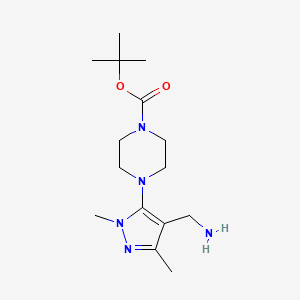 molecular formula C15H27N5O2 B2566077 Tert-butyl 4-[4-(aminomethyl)-2,5-dimethylpyrazol-3-yl]piperazine-1-carboxylate CAS No. 1691085-72-9