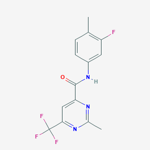 molecular formula C14H11F4N3O B2566087 N-(3-Fluoro-4-methylphenyl)-2-methyl-6-(trifluoromethyl)pyrimidine-4-carboxamide CAS No. 2415510-48-2