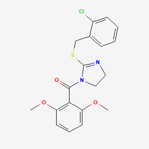 molecular formula C19H19ClN2O3S B2566090 [2-[(2-Chlorophenyl)methylsulfanyl]-4,5-dihydroimidazol-1-yl]-(2,6-dimethoxyphenyl)methanone CAS No. 862826-96-8