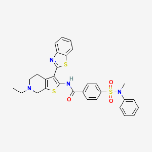 molecular formula C30H28N4O3S3 B2566092 N-(3-(苯并[d]噻唑-2-基)-6-乙基-4,5,6,7-四氢噻吩并[2,3-c]吡啶-2-基)-4-(N-甲基-N-苯基磺酰胺)苯甲酰胺 CAS No. 489470-35-1