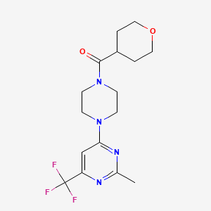 molecular formula C16H21F3N4O2 B2566096 (4-(2-methyl-6-(trifluoromethyl)pyrimidin-4-yl)piperazin-1-yl)(tetrahydro-2H-pyran-4-yl)methanone CAS No. 2034264-38-3