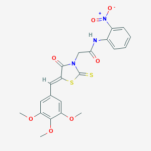 molecular formula C21H19N3O7S2 B256610 N-{2-nitrophenyl}-2-[4-oxo-2-thioxo-5-(3,4,5-trimethoxybenzylidene)-1,3-thiazolidin-3-yl]acetamide 