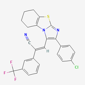 molecular formula C25H17ClF3N3S B2566100 (Z)-3-[2-(4-chlorophenyl)-5,6,7,8-tetrahydroimidazo[2,1-b][1,3]benzothiazol-1-yl]-2-[3-(trifluoromethyl)phenyl]prop-2-enenitrile CAS No. 383147-93-1