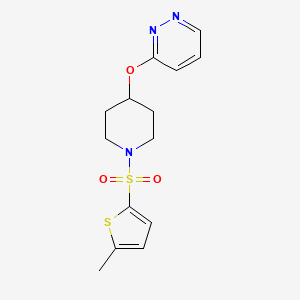 molecular formula C14H17N3O3S2 B2566116 3-((1-((5-Methylthiophen-2-yl)sulfonyl)piperidin-4-yl)oxy)pyridazine CAS No. 1797128-88-1