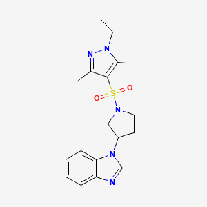 molecular formula C19H25N5O2S B2566131 1-(1-((1-ethyl-3,5-dimethyl-1H-pyrazol-4-yl)sulfonyl)pyrrolidin-3-yl)-2-methyl-1H-benzo[d]imidazole CAS No. 2097925-37-4